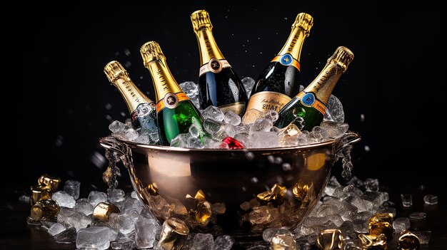 Bottels champagne in een ijsemmer Concept 3D