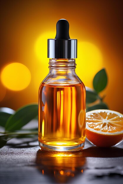 A bottle of aromatherapy oil and orange juice