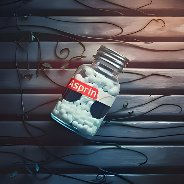 Photo a bottle of aspirin sits on a wooden surface