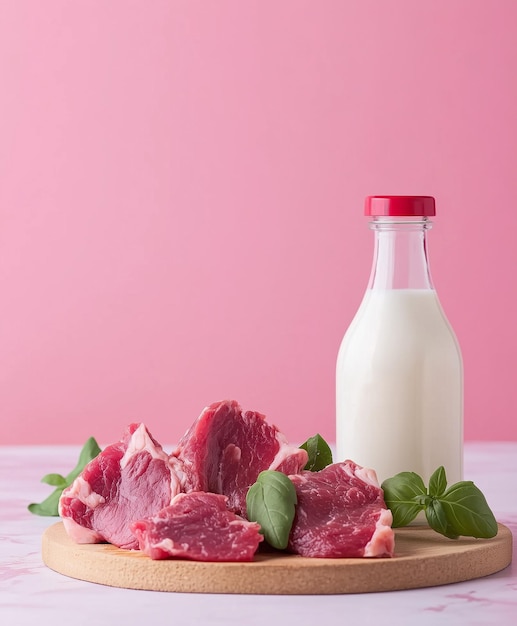 a bottle of beef and a bottle of milk on a table