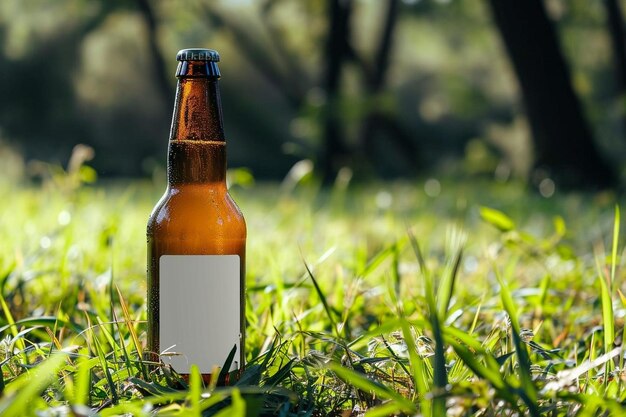 Photo a bottle of beer sitting in the grass