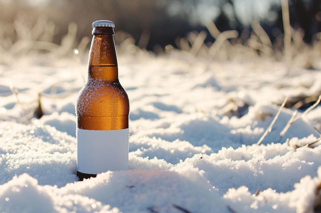 Photo a bottle of beer sitting in the snow