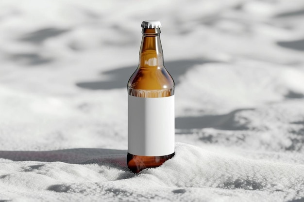 a bottle of beer sitting in the snow