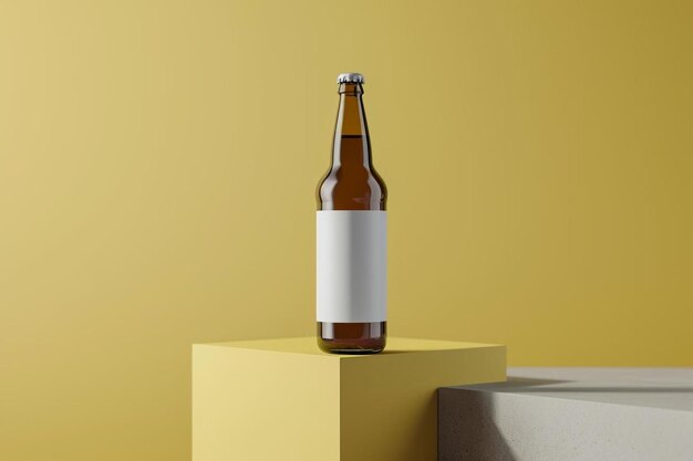 Photo a bottle of beer sitting on top of a block