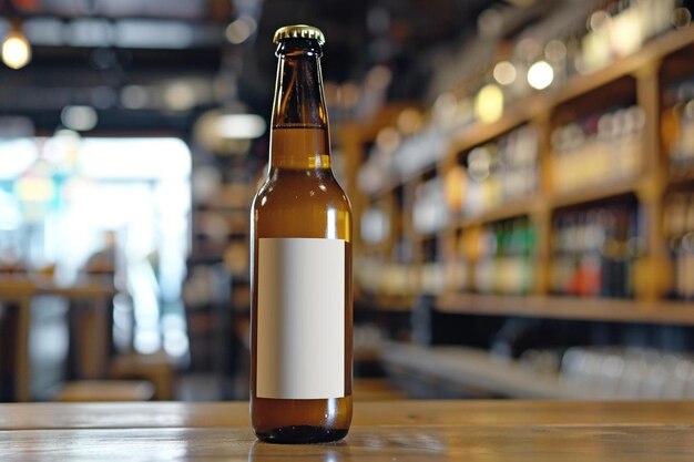 Photo a bottle of beer sitting on top of a wooden table