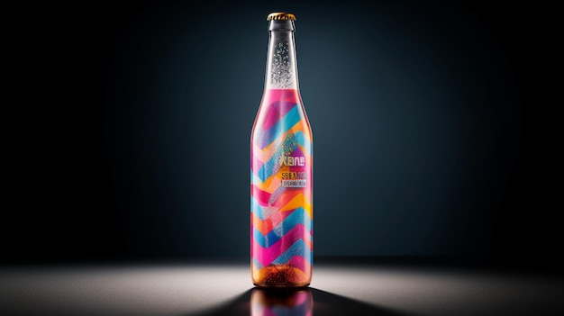 a bottle of beer with colorful graphics on it