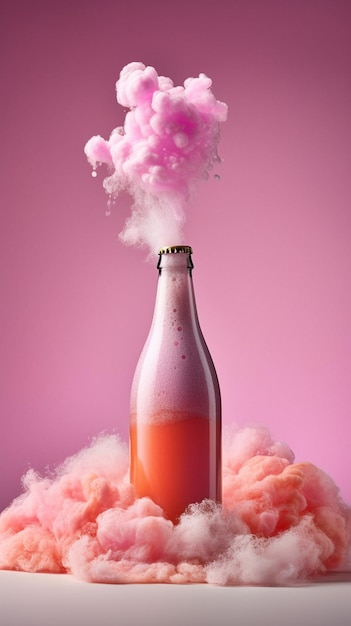 a bottle of beer with pink liquid in it