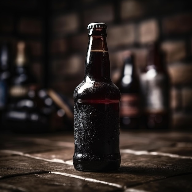 A bottle of beer with the word dark on it