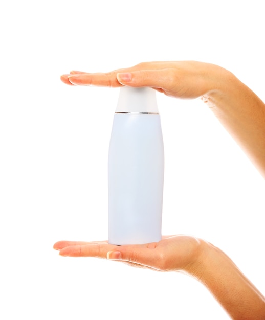 a bottle of body lotion presented over white background