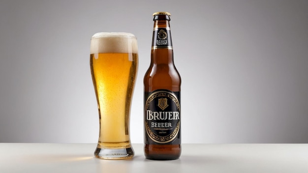 a bottle of bruler next to a full glass of beer