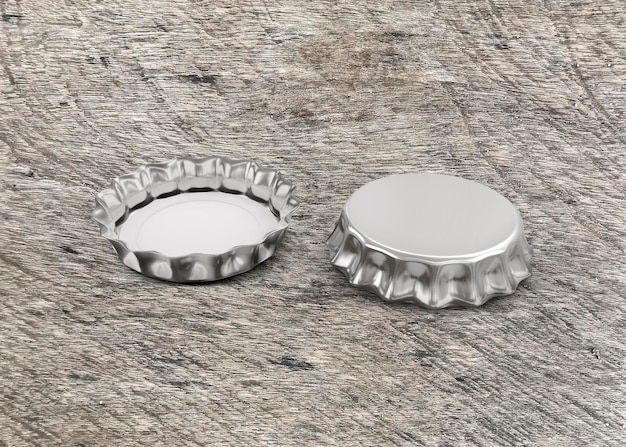 Bottle cap from a beer bottle on wooden background 3d render