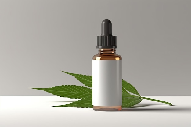 側面に葉っぱが付いた CBD オイルのボトル 生成 AI 画像