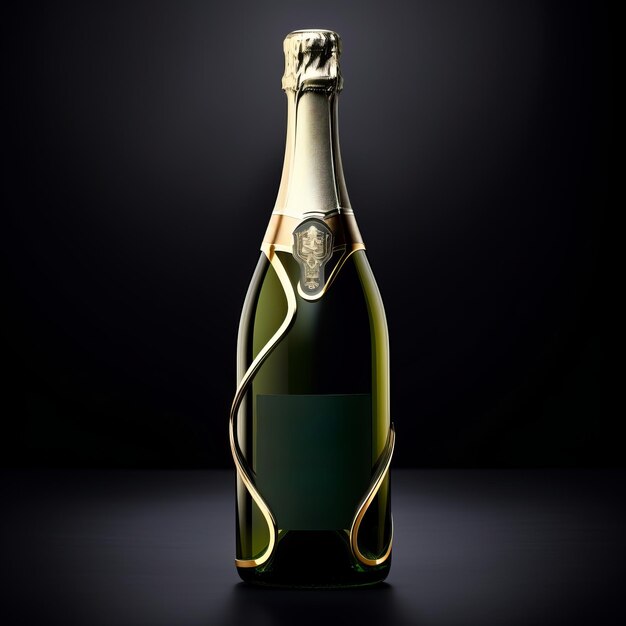 Foto una bottiglia di champagne su uno sfondo nero