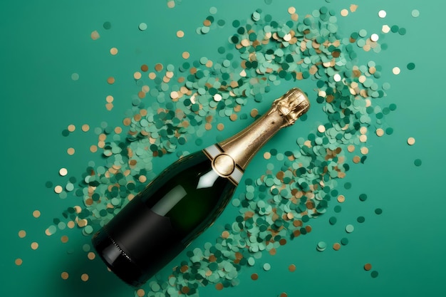 Bottle champagne confetti Generate Ai