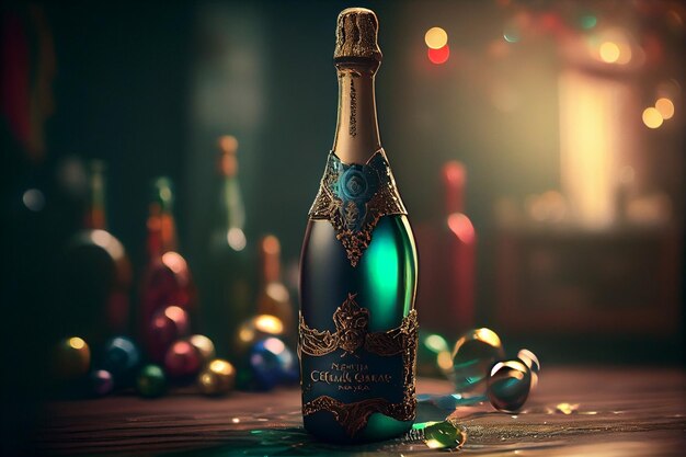 A bottle of champagne at a New Year's celebrationgenerative ai