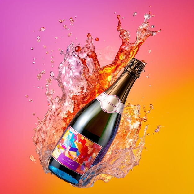 a bottle of champagne with a colorful background and a colorful background.