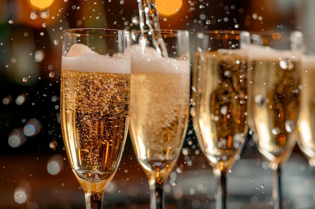 Photo a bottle of champagne with ice in it and champagne glasses