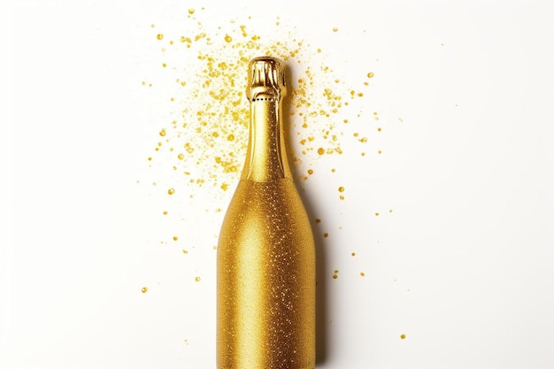 a bottle of champagne with a sprinkle of gold