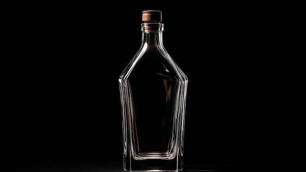 a bottle of clear liquid sits on a black background.