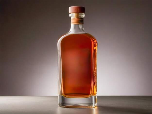 Photo bottle of cognac on a gray background