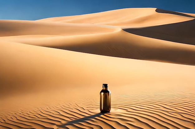 A bottle in the desert with the word sand on it