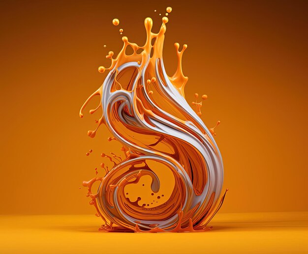 A bottle dripping juice on an orange surface in the style of sublime typography