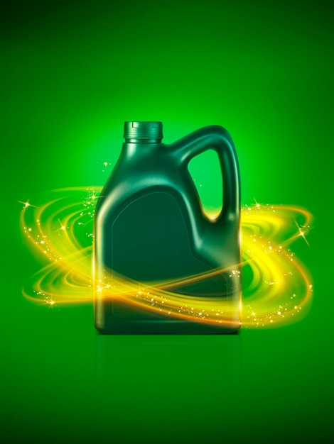 Bottle engine oil on a green black background