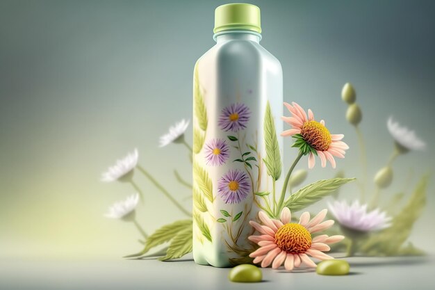 Bottle of essences and flowers spa concept Generative AI