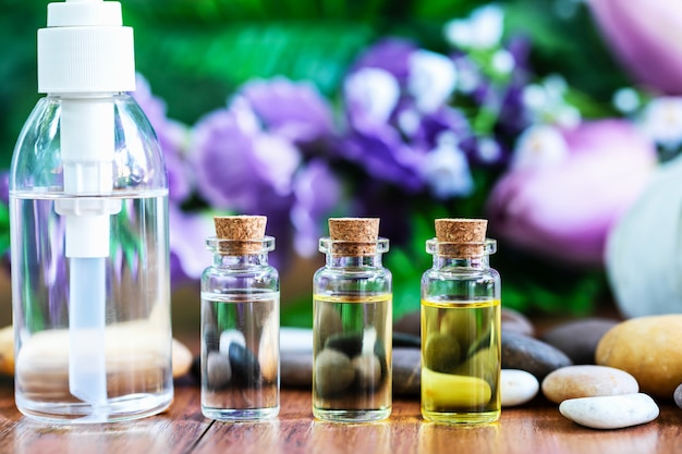 Bottle of essential oil for spa massage