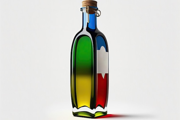 A bottle of extra virgin olive oil against a white background