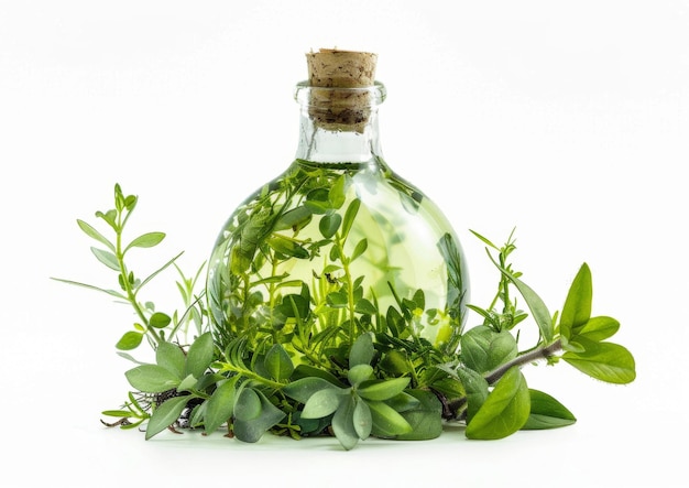 Bottle Filled With Green Leaves and Water Absynt