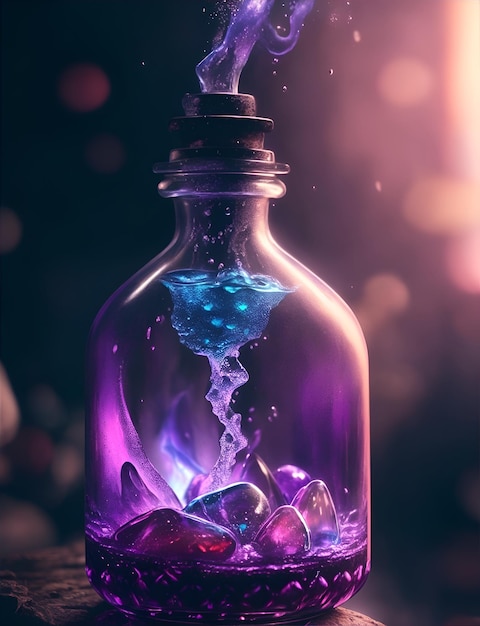 Foto una bottiglia o un fiasco con una pozione magica colorata illustrazione per progetti di gioco ai generativa