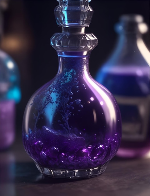 Photo a bottle or flask with a magical colored potion illustration for game projects generative ai