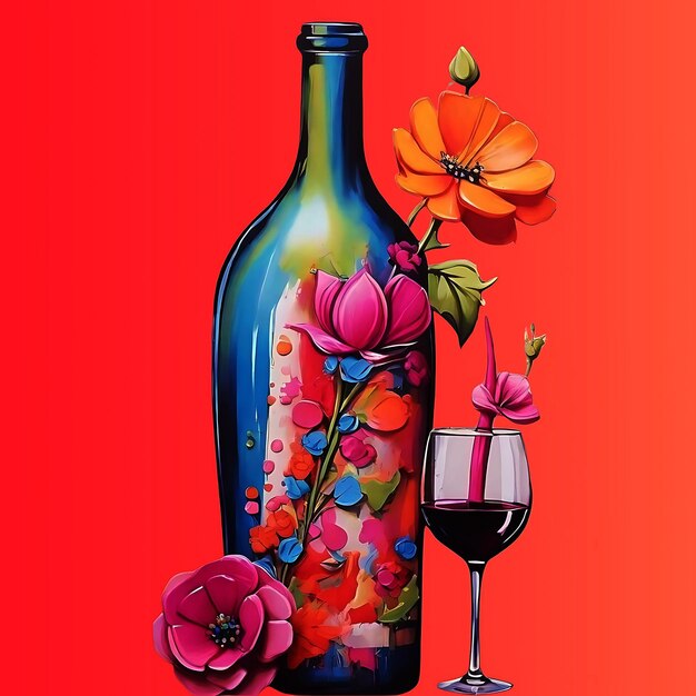 A bottle of floral wine is generative ai Organic Natural Wine Concept A Wine Bottle Rooted in