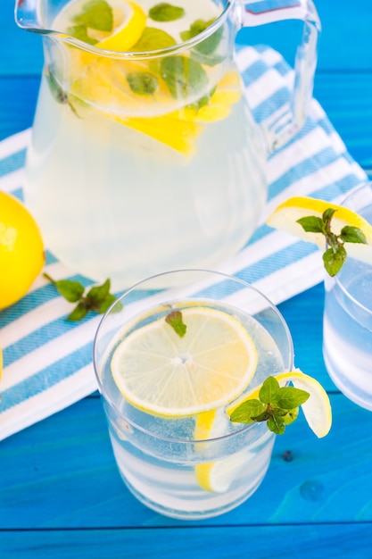 Bottle of fresh drink with lemon and mint flavour, juice