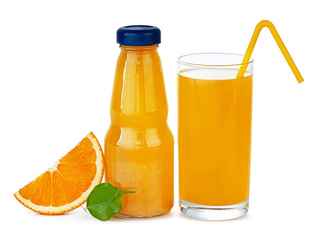 Bottle of fresh orange juice isolated on white