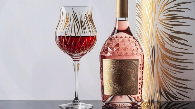 Photo a bottle and glass of rose wine
