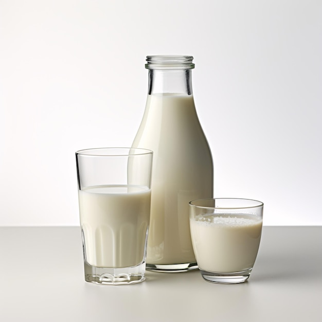 a bottle and glasses of milk