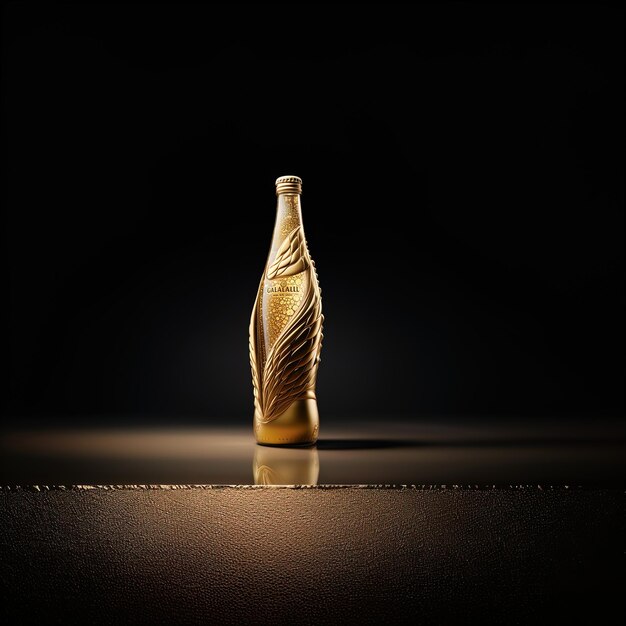 Photo a bottle of gold beer is on a black surface