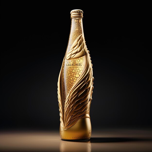 a bottle of golden beer is on a table