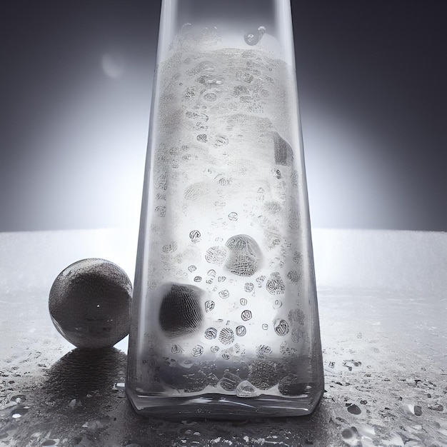 A bottle of golf balls and a ball on a table.