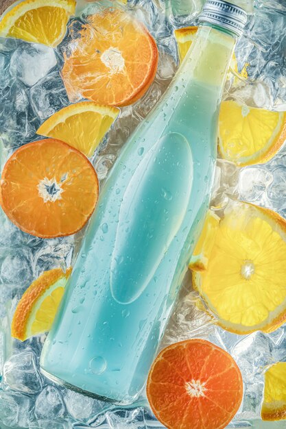 Foto una bottiglia di cocktail di soda verde in acqua fredda