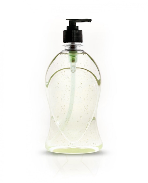 bottle of hand sanitizer, antimicrobial liquid gel, germ prevention or antibacterial hygiene copyspace