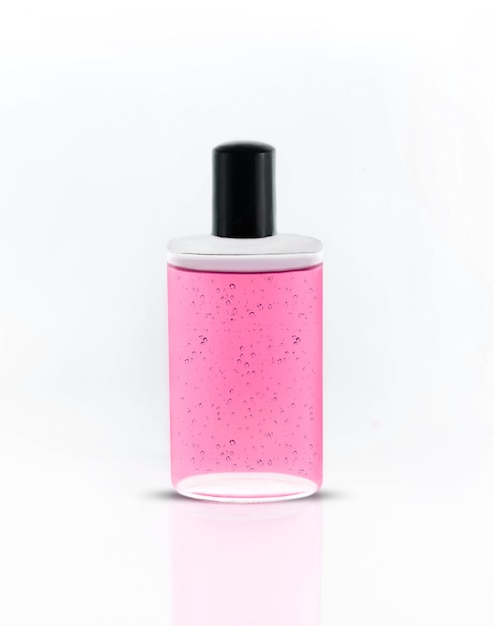 Photo bottle of hand sanitizer, antimicrobial liquid gel, germ prevention or antibacterial hygiene copyspace