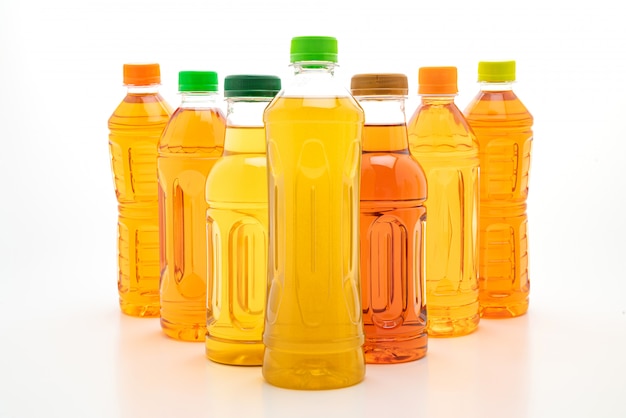 bottle of ice tea and green tea on white background