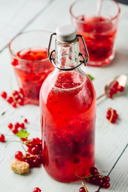 Bottle of infused water with red currant