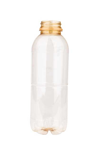 Foto bottiglia isolata su sfondo bianco vista dall'alto in basso