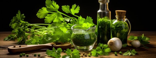 bottle jar of cilantro essential oil extract