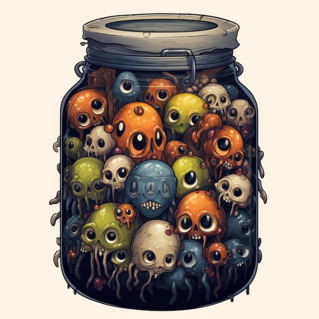 bottle jar eyes halloween illustratie monster griezelig horror geïsoleerd vector clipart schattig