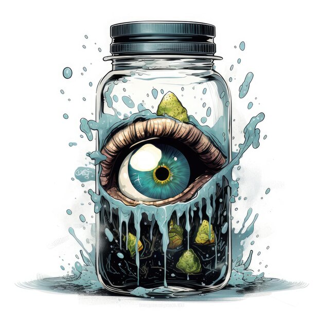 bottle jar eyes Halloween illustration monster creepy horror isolated vector clipart cute